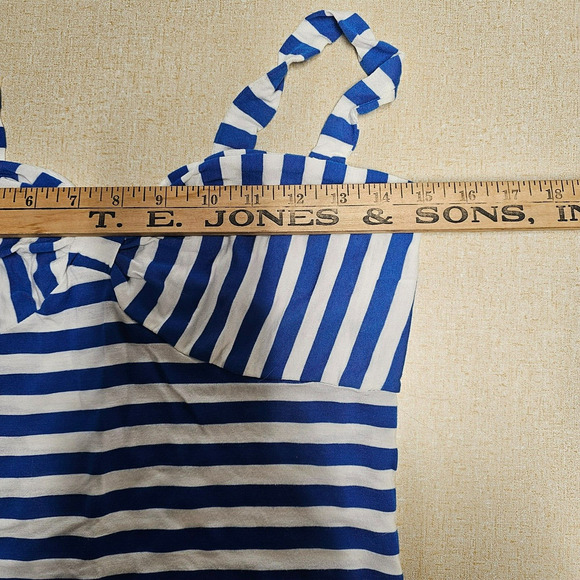 Vtg Womens Y2K Babydoll Tank Top Sz S Sweetheart Neck Blue Striped V Neck Preppy - Picture 5 of 7